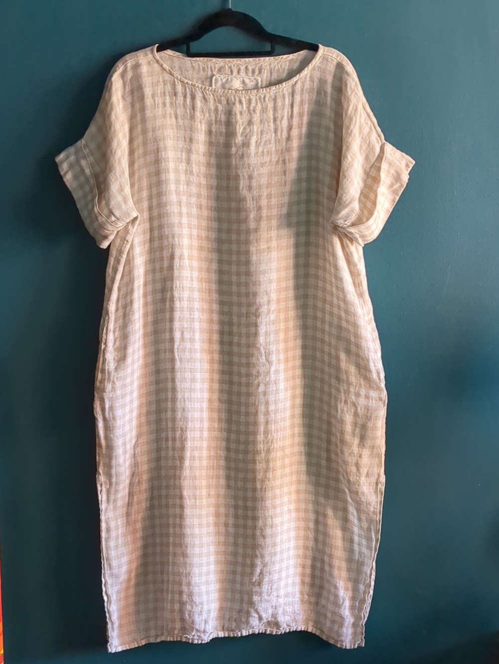 notPERFECTLINEN 100% Linen White/Cream Gingham Midi Shift Tunic Dress